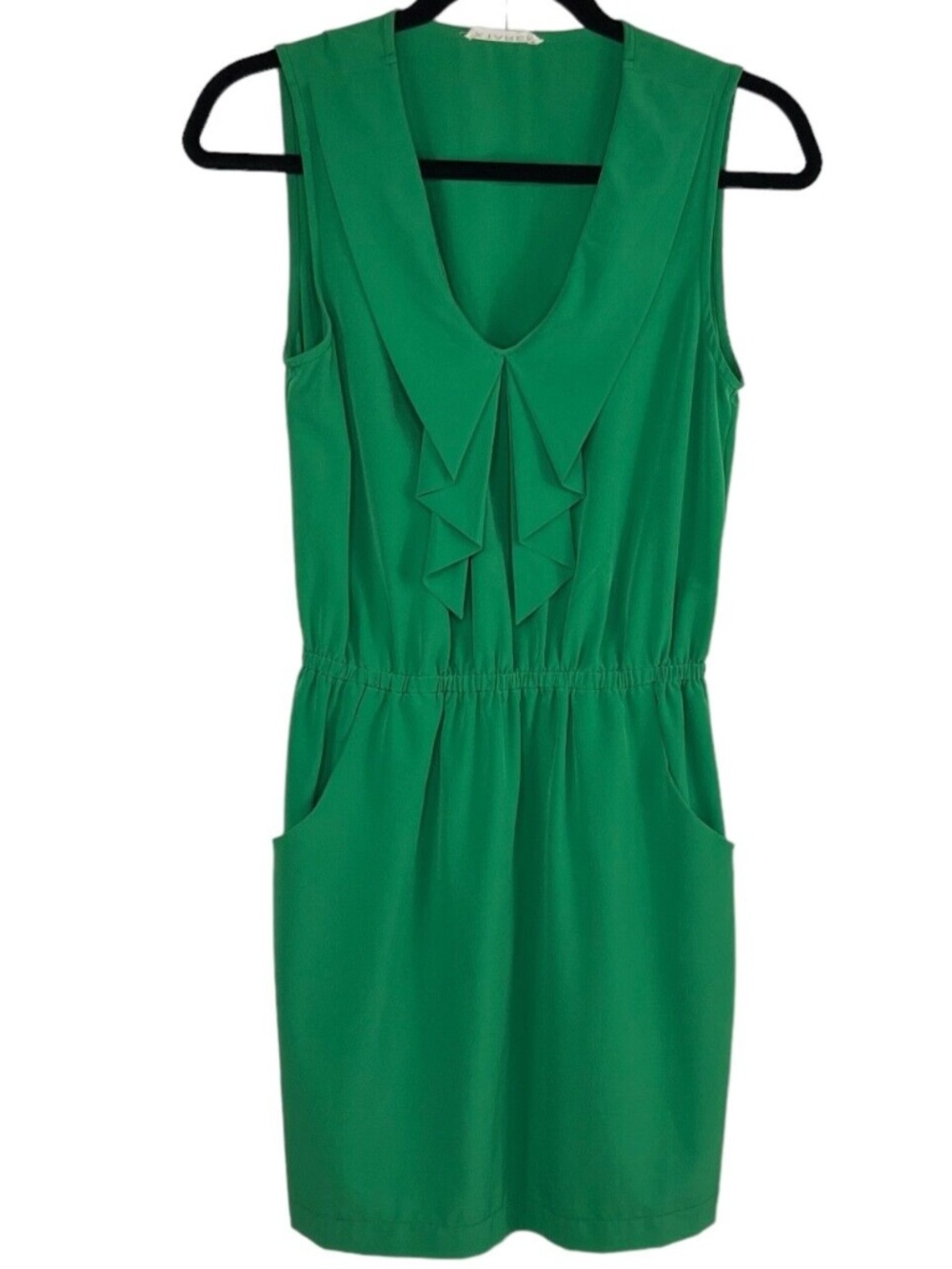 Xtaren Bright Kelly Green Sleeveless Twee Ruffle V-Neck Mini Dress Medium